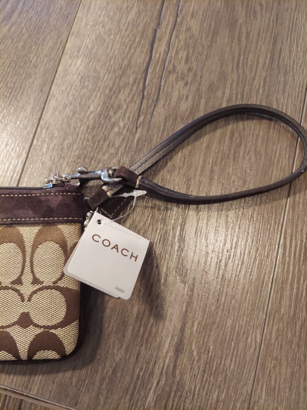 NWT Coach Signature Brown Khaki Wristlet Wallet Pouch Clutch Canvas Leather Zip - Picture 8 of 9